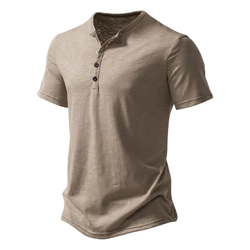 Men Crewneck Buttons Short Sleeves T-Shirt
