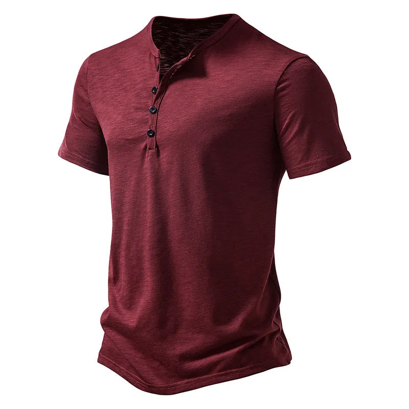 Men Crewneck Buttons Short Sleeves T-Shirt