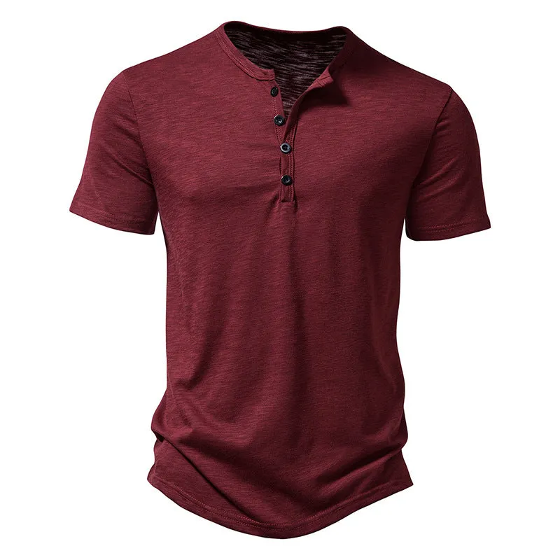 Men Crewneck Buttons Short Sleeves T-Shirt