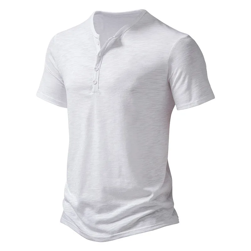 Men Crewneck Buttons Short Sleeves T-Shirt