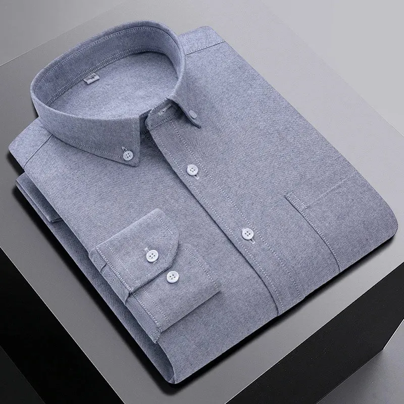 men's 100% cotton long sleeve shirt plus size plaid casual comfort Oxford woven pocket free iron