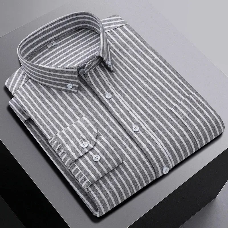 men's 100% cotton long sleeve shirt plus size plaid casual comfort Oxford woven pocket free iron