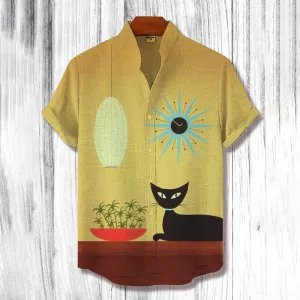Men's Abstract Cat Print Casual Shirt