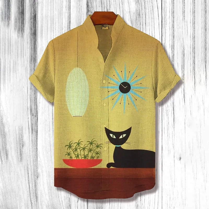 Men's Abstract Cat Print Casual Shirt