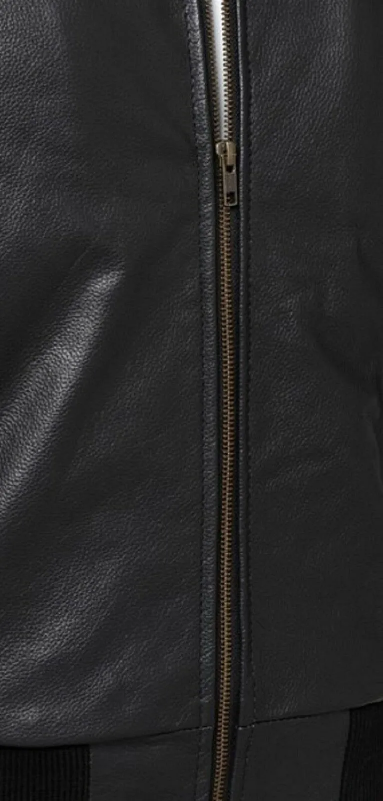 Men's Black Real Leather Zipper Baseball Bomber Jacket