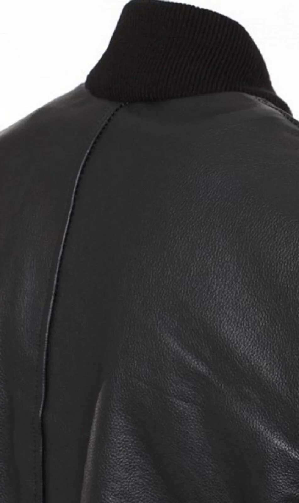 Men's Black Real Leather Zipper Baseball Bomber Jacket