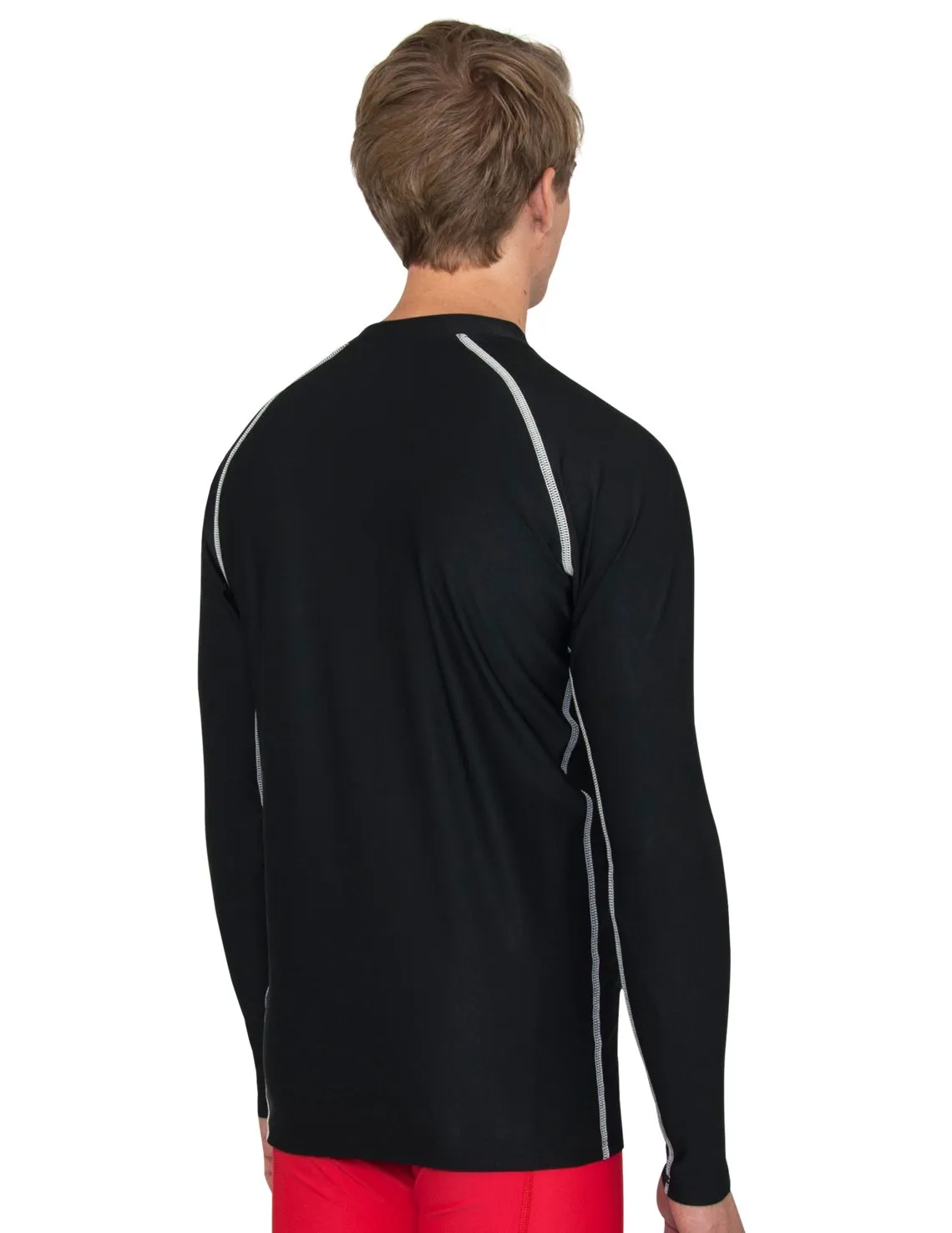 Men's  Chlorine Resistant Long Sleeve Zip Rash Guard - Black