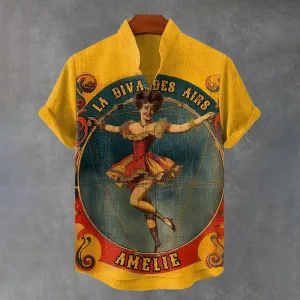 Men's Circus Freak Nostalgia Illustration Print Casual Shirt