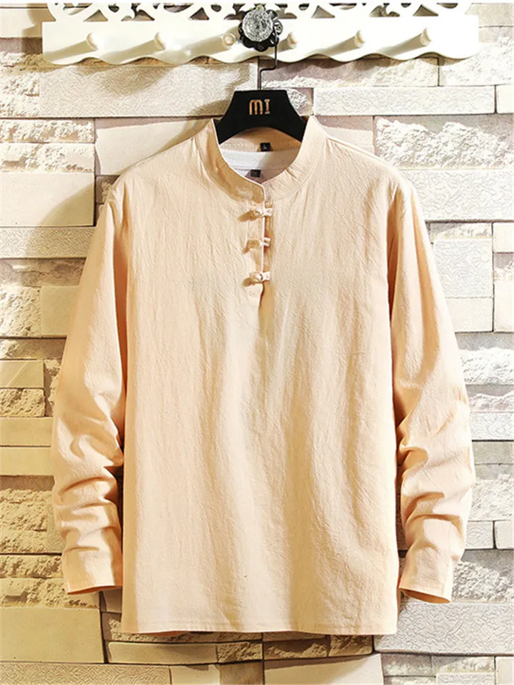 Men's Comfy Cotton Linen Sets Long-Sleeved T-shirt   Trousers With Pockets