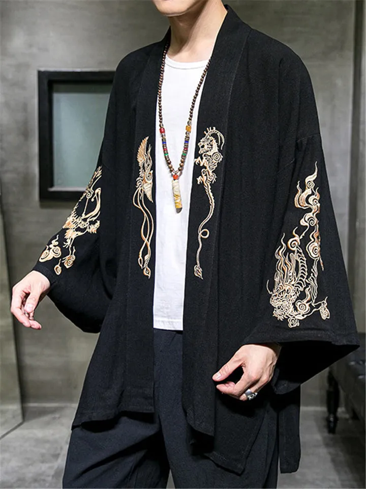 Men's Cool Dragons Embroidered Linen Jacket