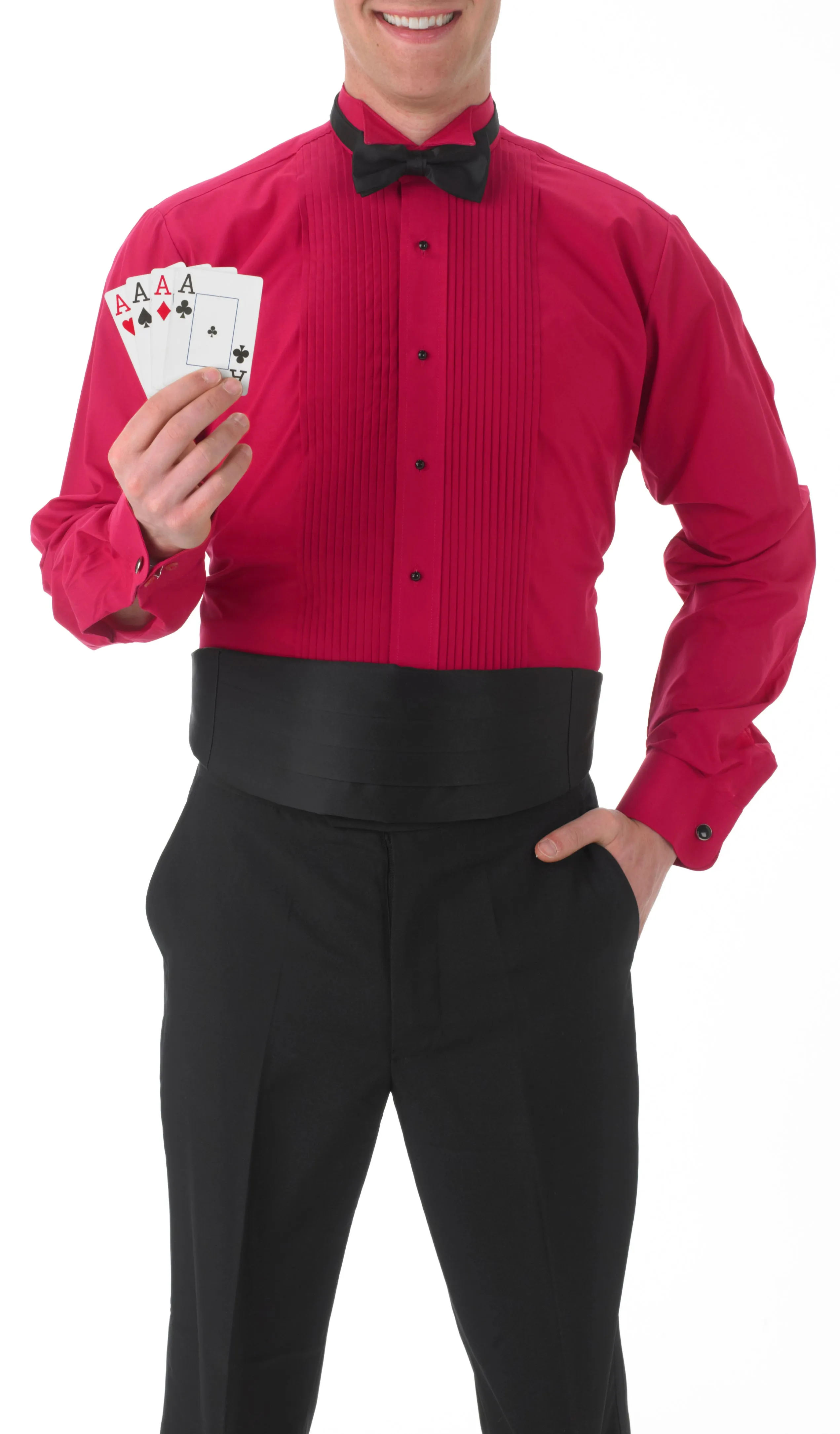 Men's Fuchsia, Wing Tip Collar, Long Sleeve Tuxedo Shirt with ¼″ Pleats