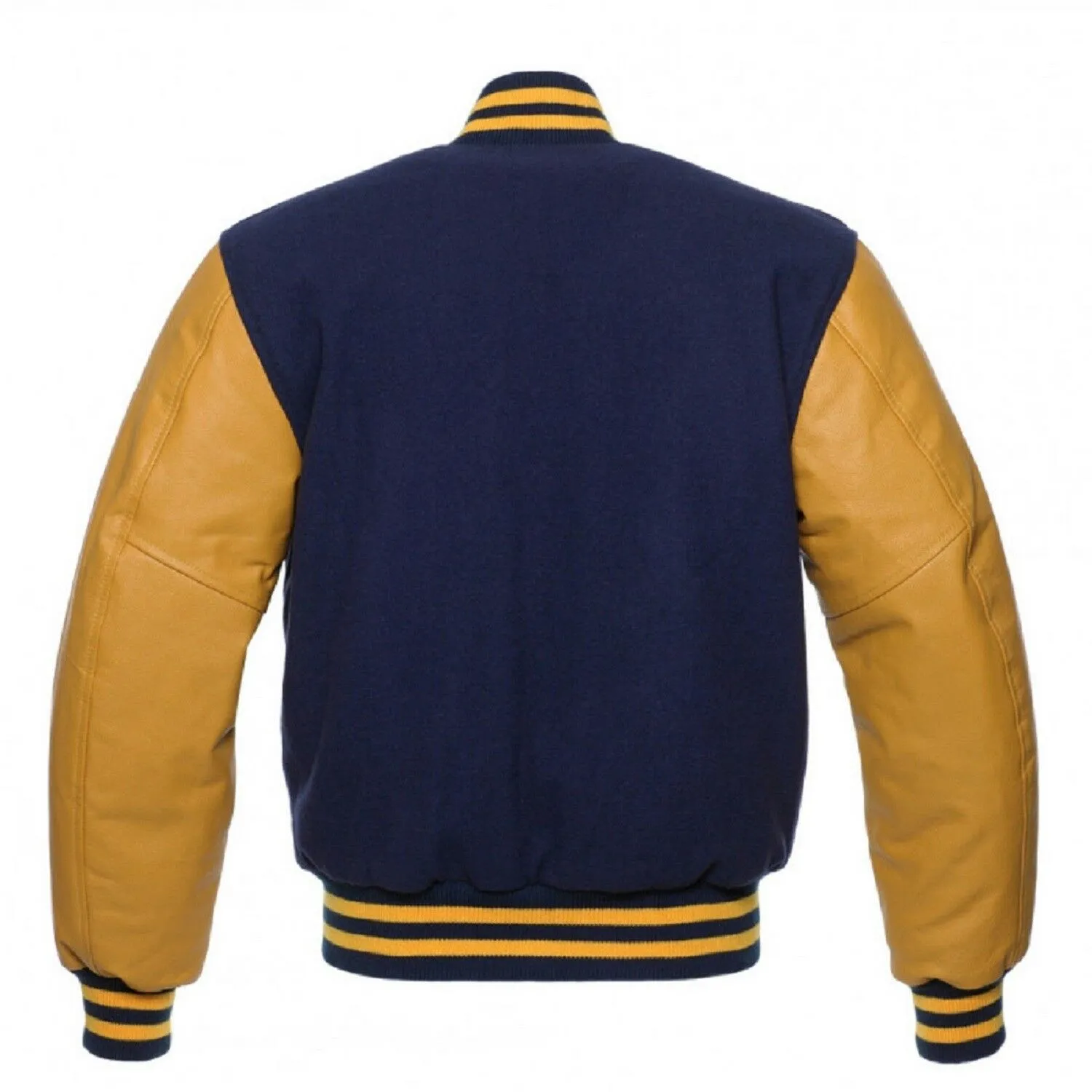 Men's Navy Blue Wool Varsity Baseball Bomber Jacket Yellow