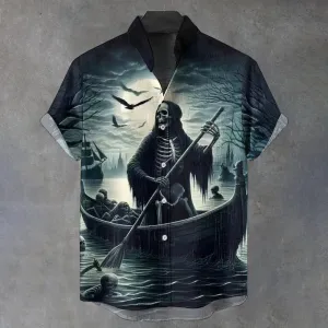 Men's Skull Short Sleeve Stand Collar Shirts 2409004399