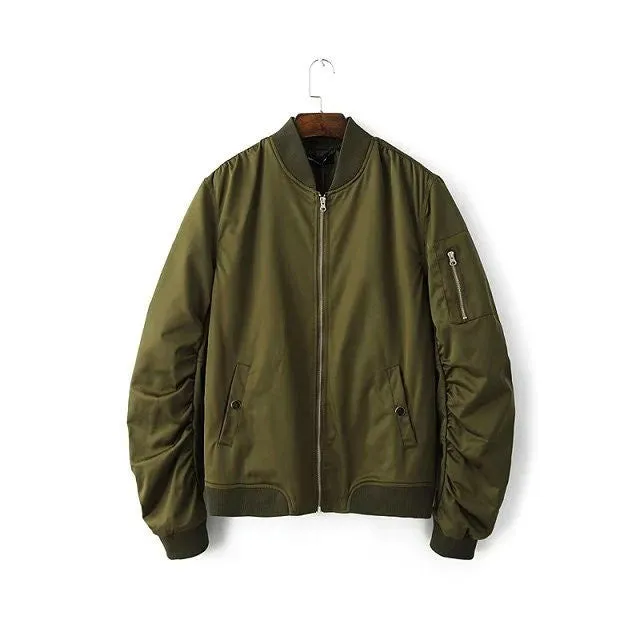 Mens Solid Flight Black Bomber Jacket Men's Rib Sleeve Zipper Short Air Force Baseball Coats Clothing