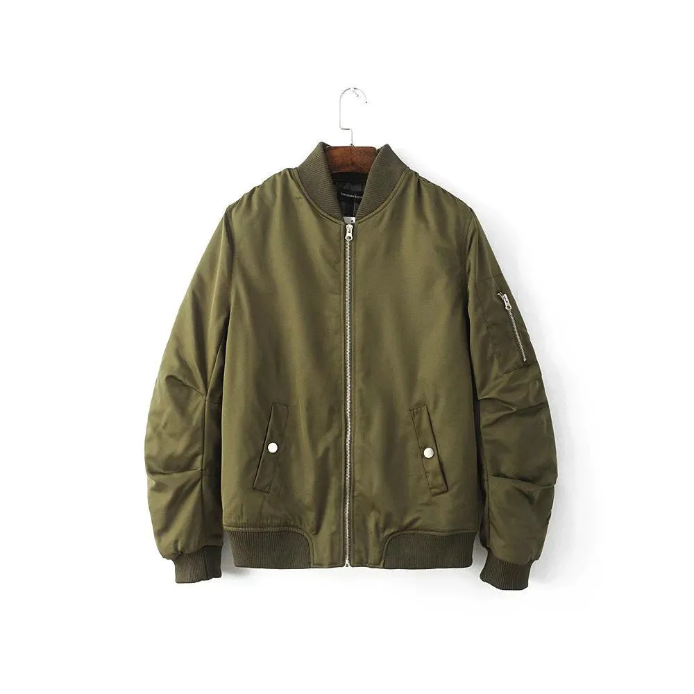 Mens Solid Flight Black Bomber Jacket Men's Rib Sleeve Zipper Short Air Force Baseball Coats Clothing