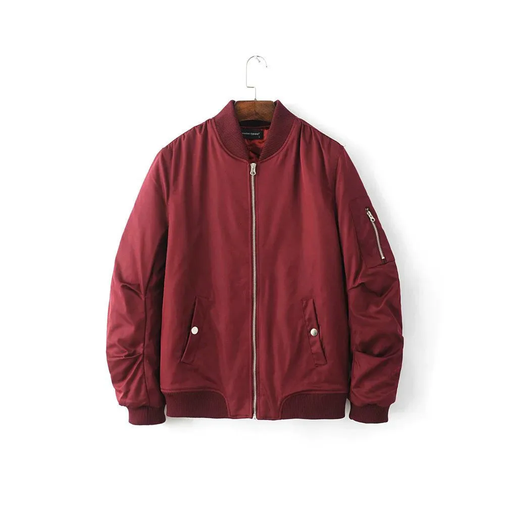 Mens Solid Flight Black Bomber Jacket Men's Rib Sleeve Zipper Short Air Force Baseball Coats Clothing