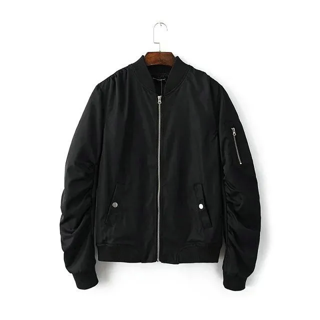 Mens Solid Flight Black Bomber Jacket Men's Rib Sleeve Zipper Short Air Force Baseball Coats Clothing