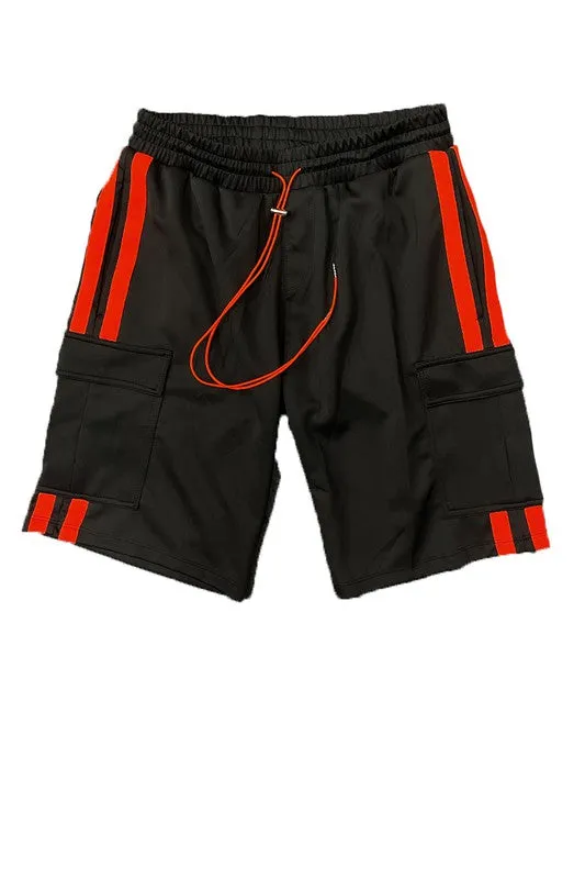 Men's Two Stripe Cargo Pocket Track Jacket and Short Set