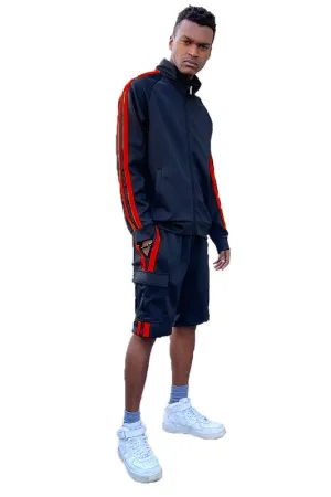 Men's Two Stripe Cargo Pocket Track Jacket and Short Set