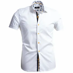 Mens White Short Sleeve Button up Shirts - Tailored Slim Fit Cotton Dress Shirts