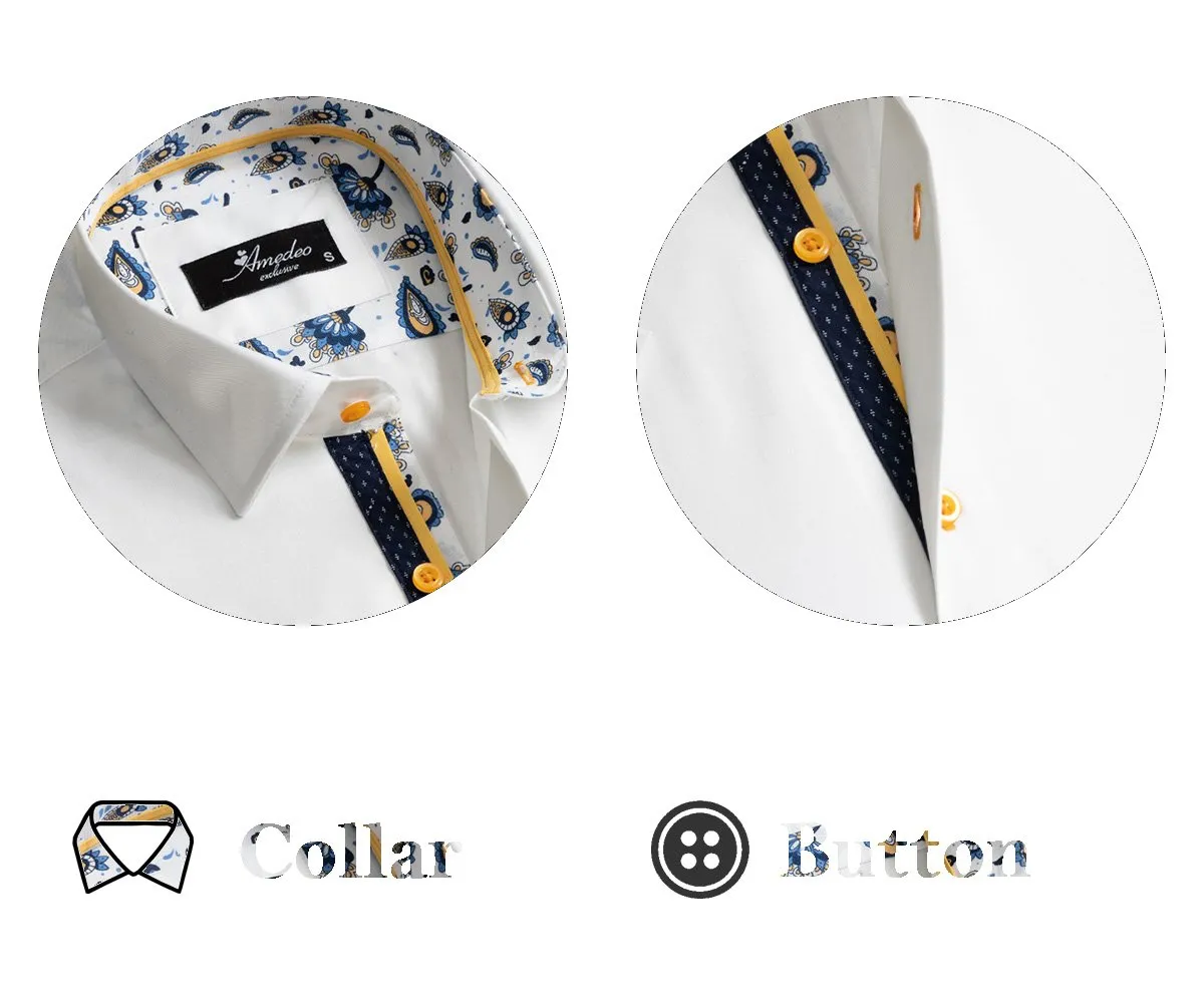 Mens White Short Sleeve Button up Shirts - Tailored Slim Fit Cotton Dress Shirts
