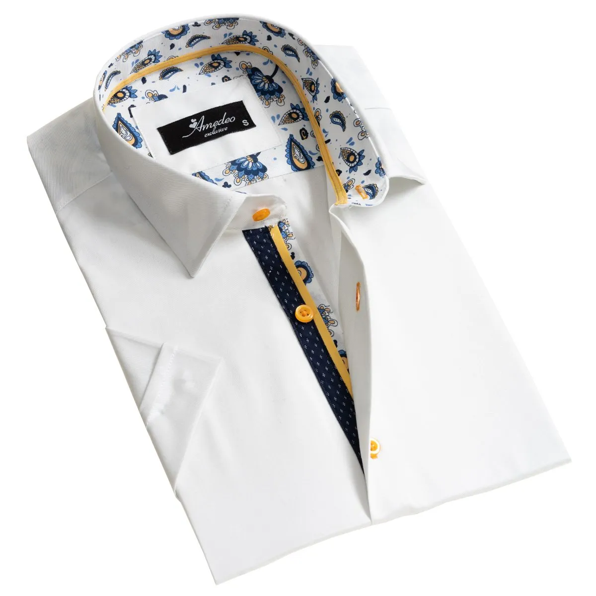 Mens White Short Sleeve Button up Shirts - Tailored Slim Fit Cotton Dress Shirts