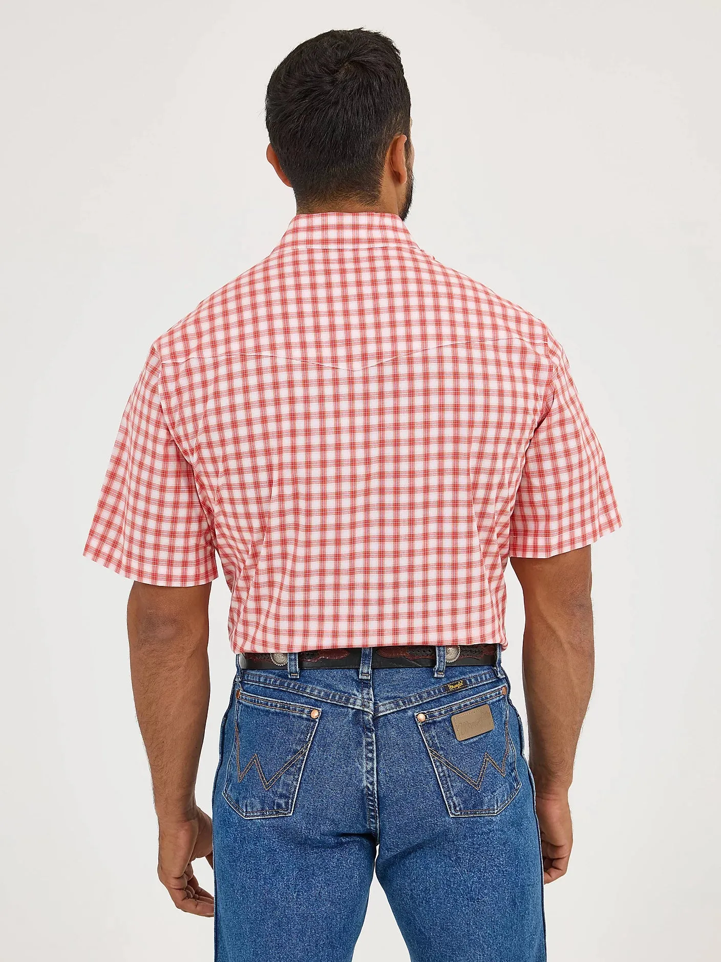 Men's Wrangler Wrinkle Resist Short Sleeve Western Snap Plaid Shirt - 112365851