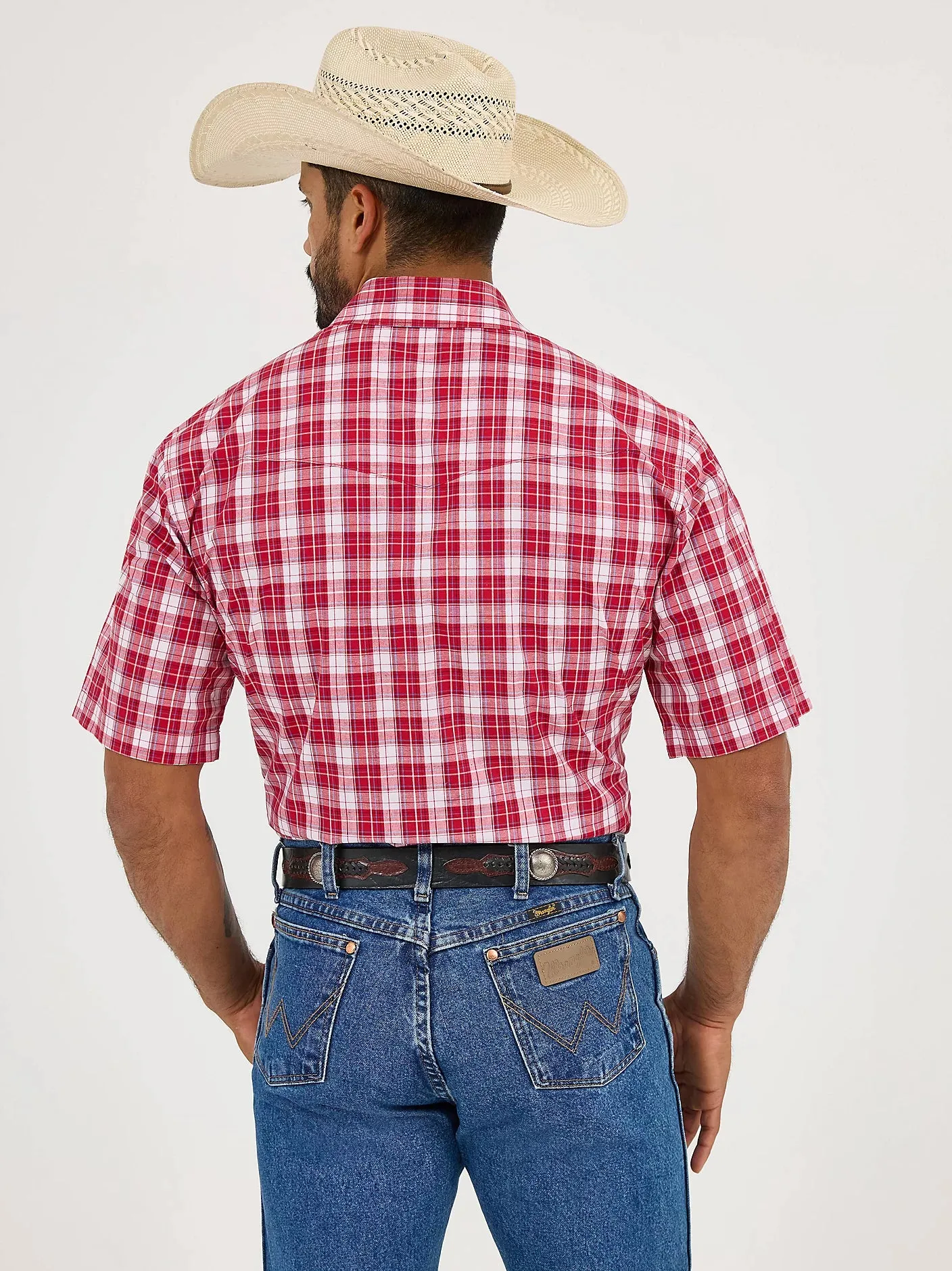 Men's Wrangler Wrinkle Resist Short Sleeve Western Snap Plaid Shirt - 112365854