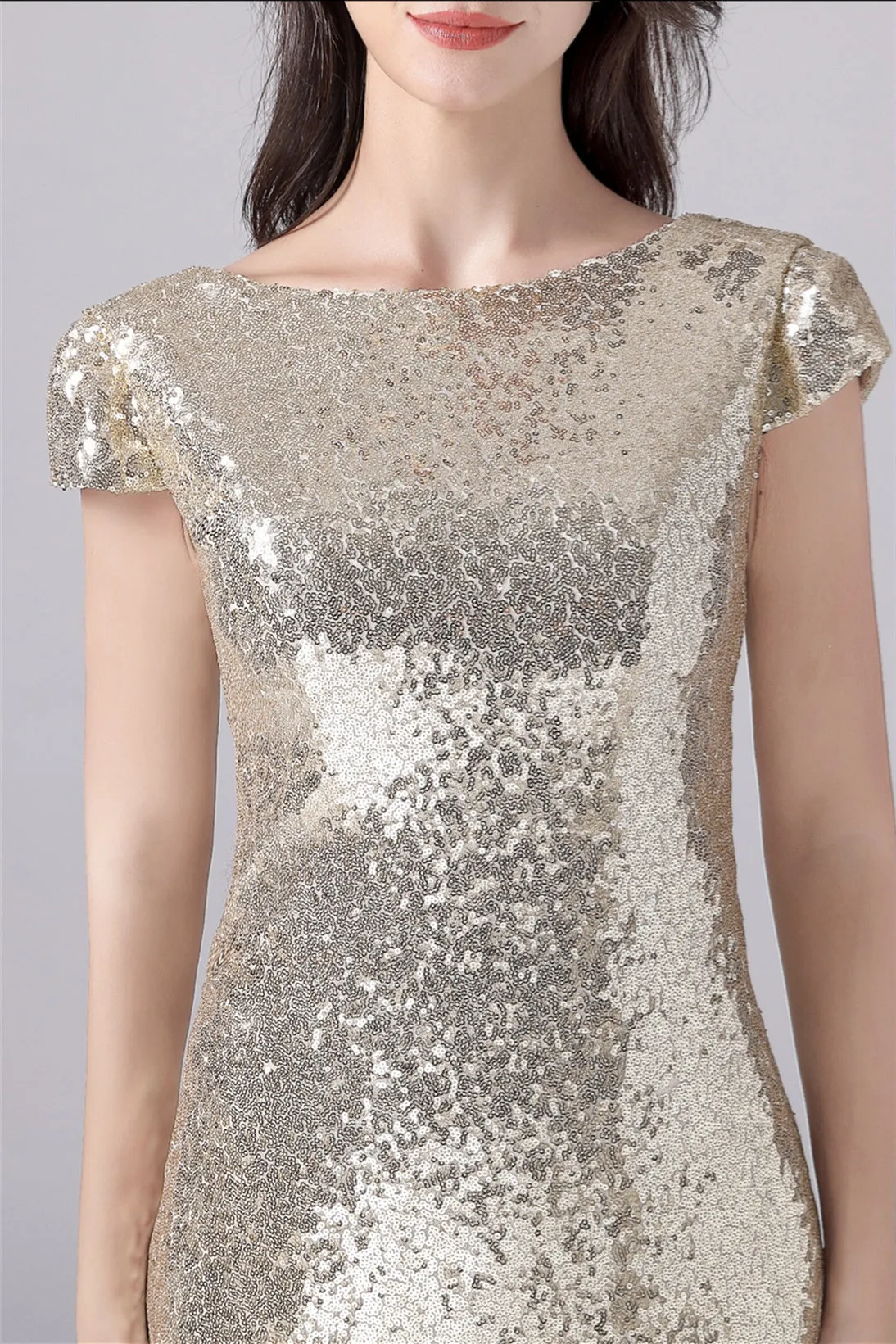 Mermaid Jewel Sequined Floor Length Short sleeves mother's dress