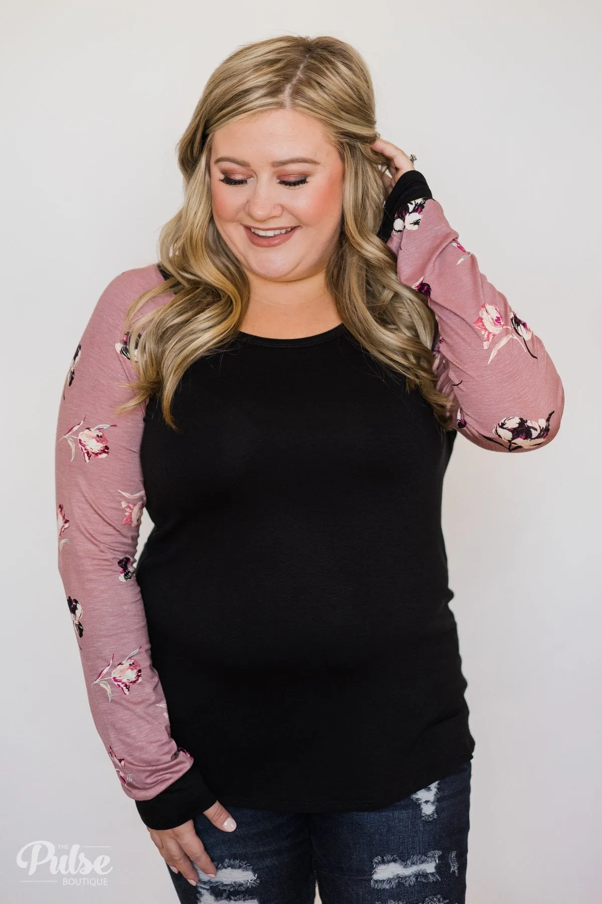 Midnight Wishes Long Sleeve Floral Top- Black & Mauve
