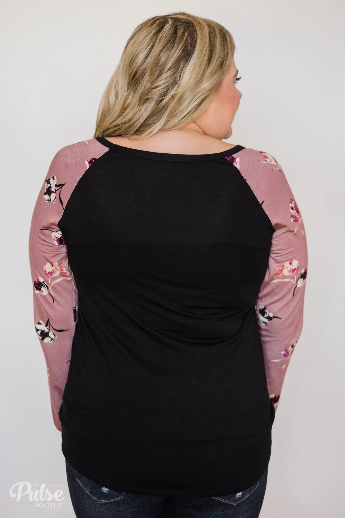 Midnight Wishes Long Sleeve Floral Top- Black & Mauve
