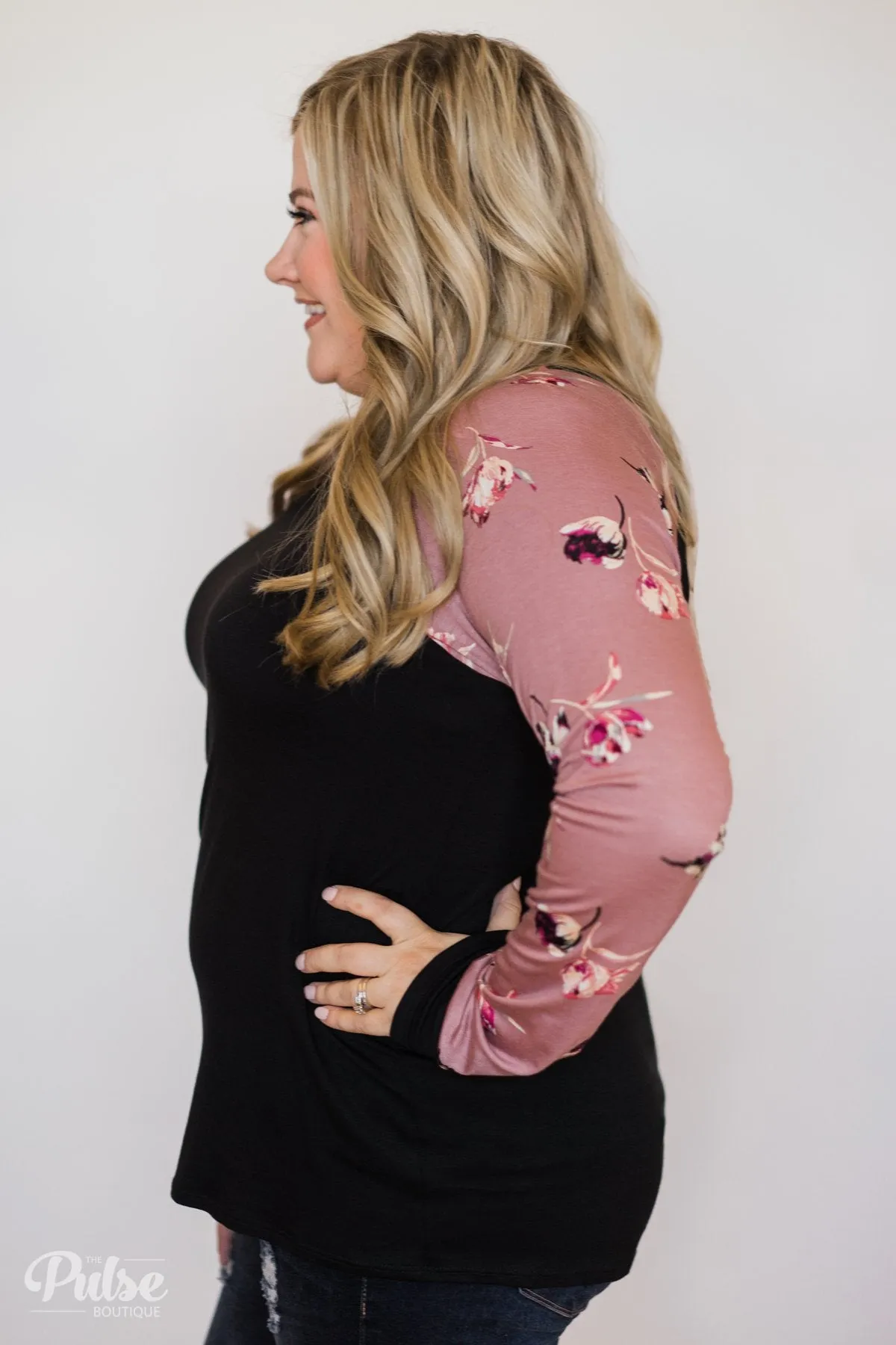 Midnight Wishes Long Sleeve Floral Top- Black & Mauve