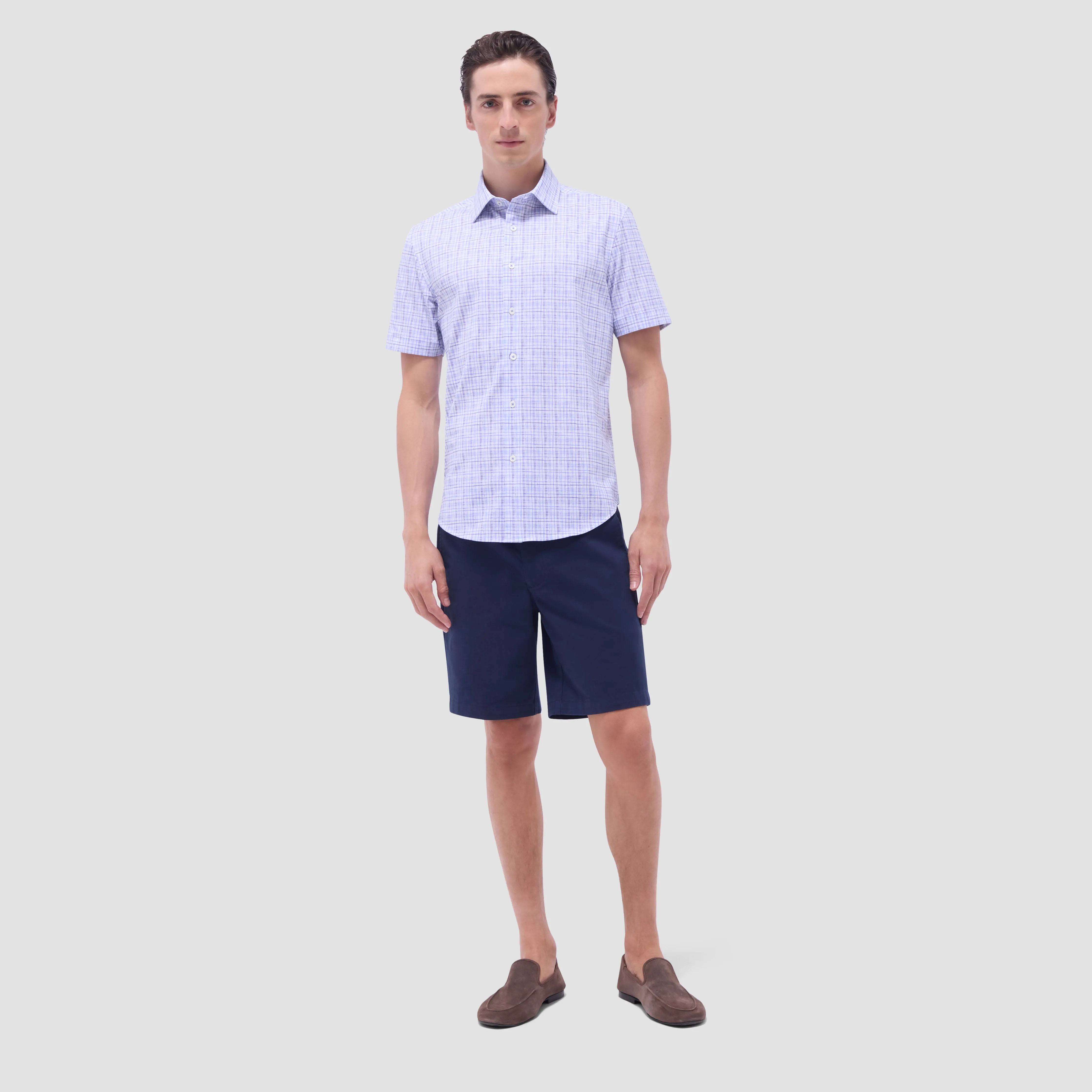 Miles Plaid Print OoohCotton Short-Sleeve Shirt