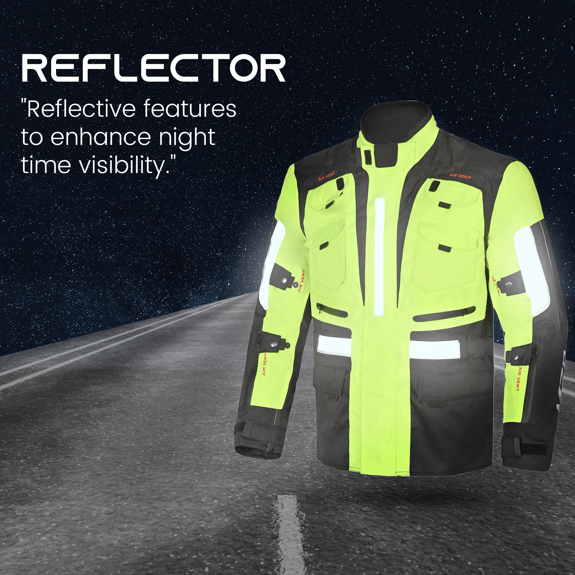 MZB Thunder Mens All Season Motorcycle Touring Waterproof Textile Jacket - Black/Neon