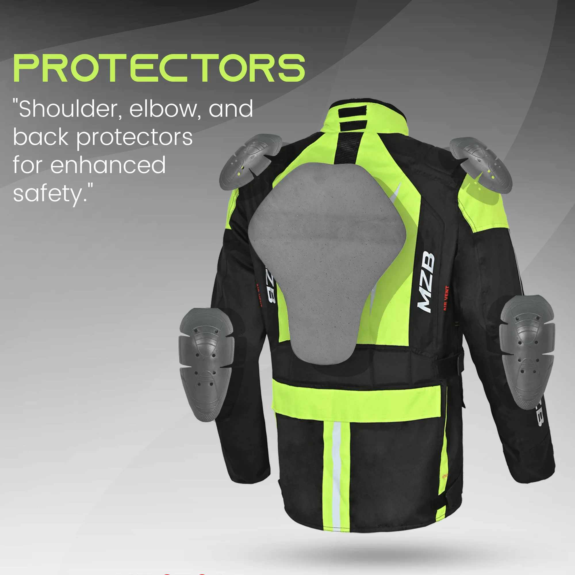 MZB Thunder Mens All Season Motorcycle Touring Waterproof Textile Jacket - Black/Neon