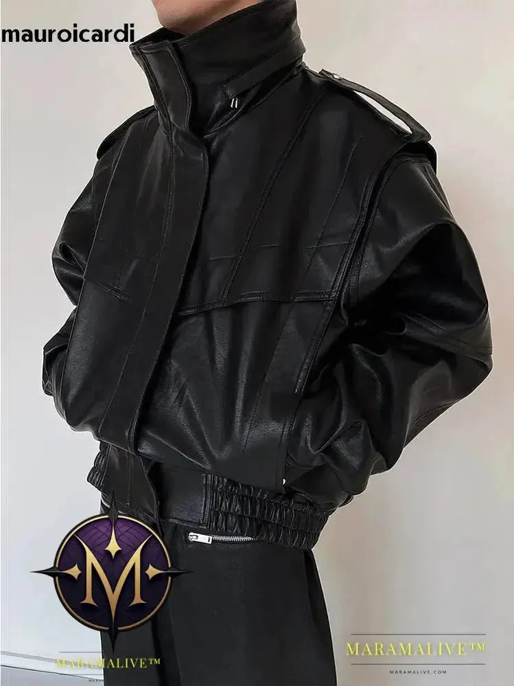 Oversized Cool Waterproof Windproof Black Pu Leather Jacket Men Zip Up Luxury Designer Clothes 2023