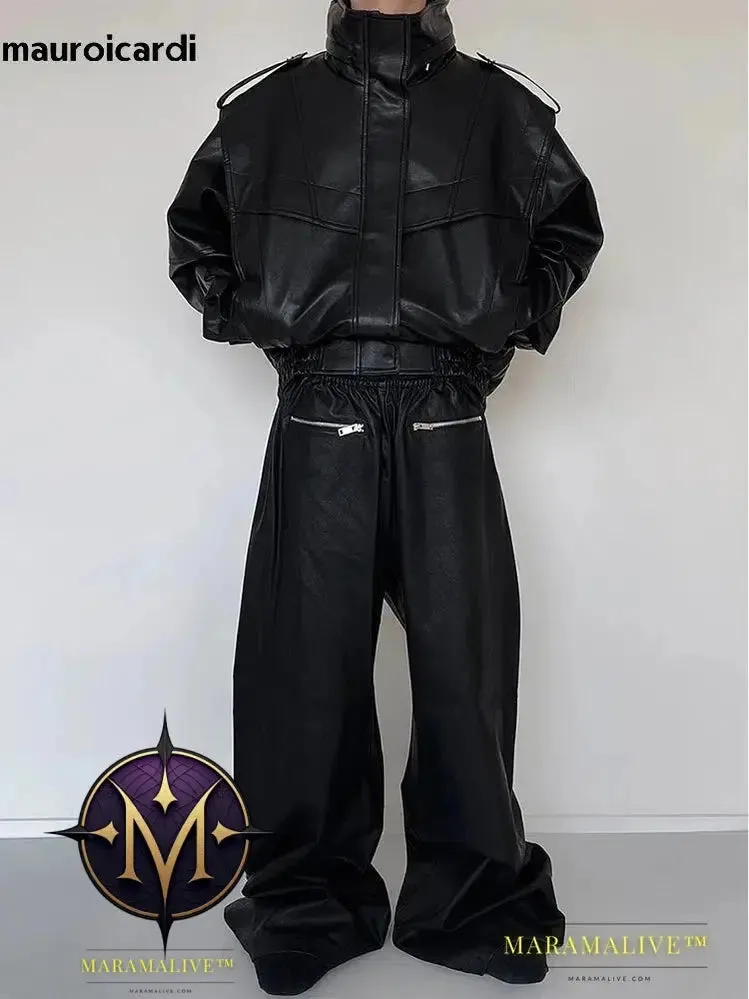 Oversized Cool Waterproof Windproof Black Pu Leather Jacket Men Zip Up Luxury Designer Clothes 2023