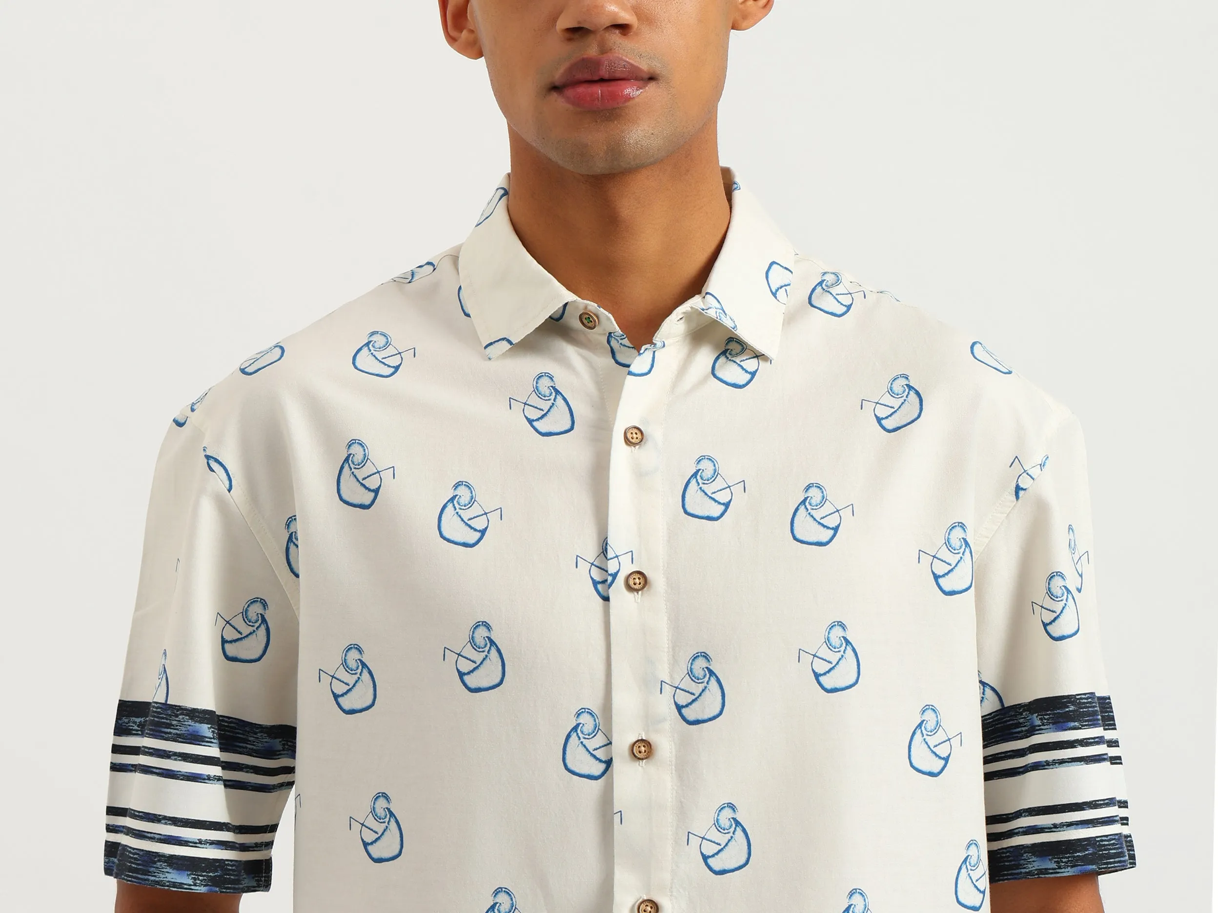Oversized Fit Spread Collar Coconut Print Shirt