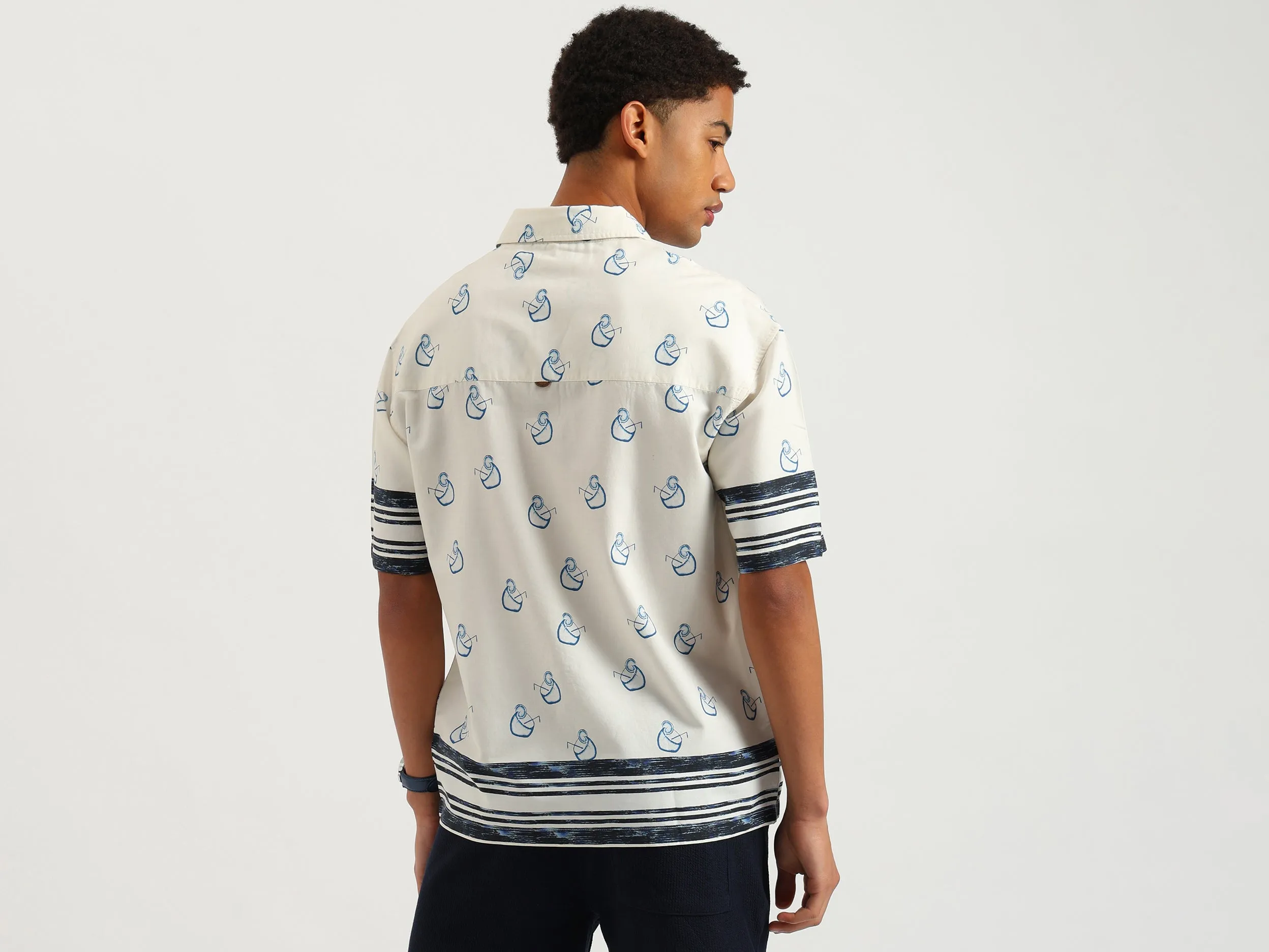 Oversized Fit Spread Collar Coconut Print Shirt
