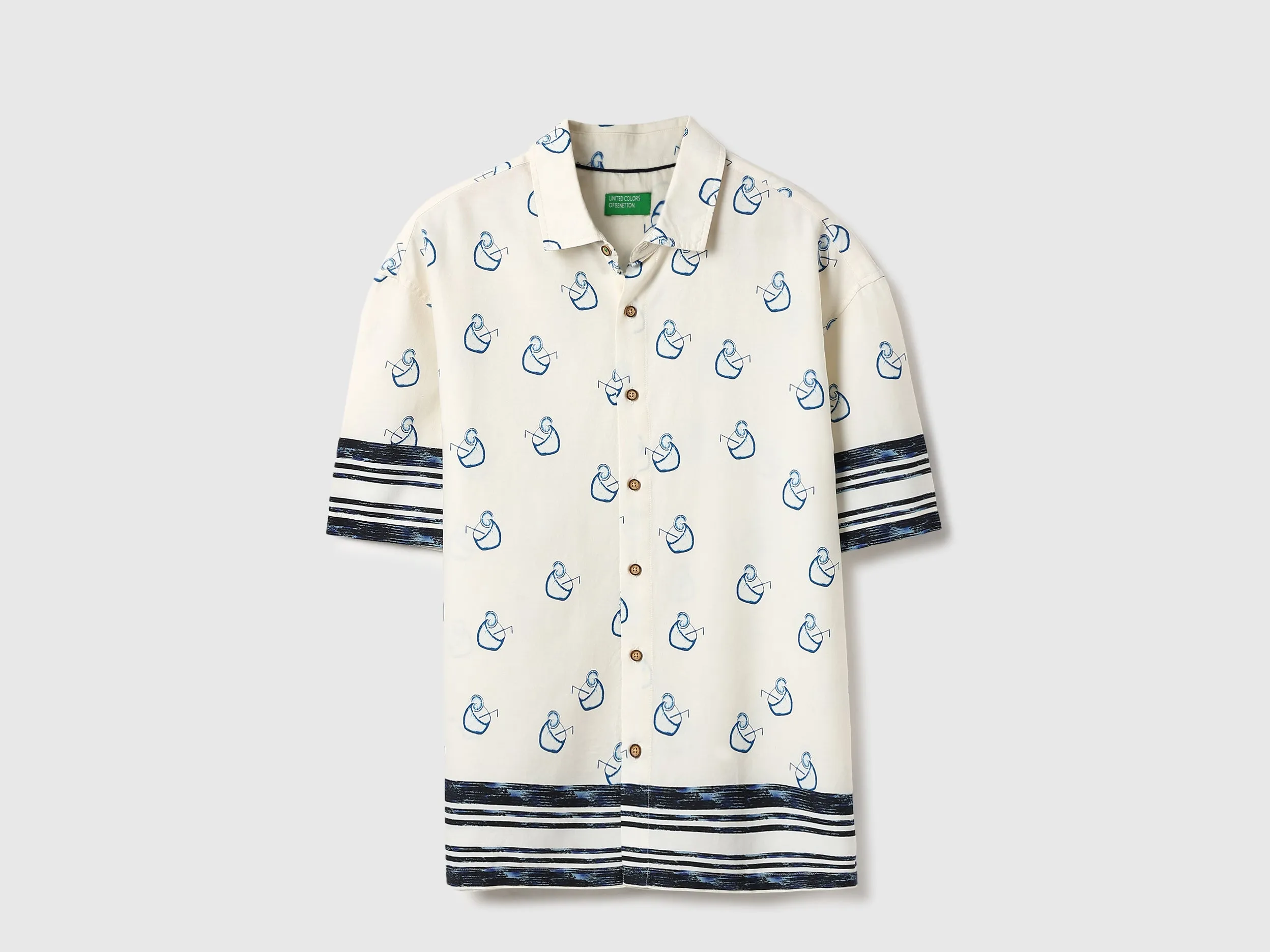 Oversized Fit Spread Collar Coconut Print Shirt