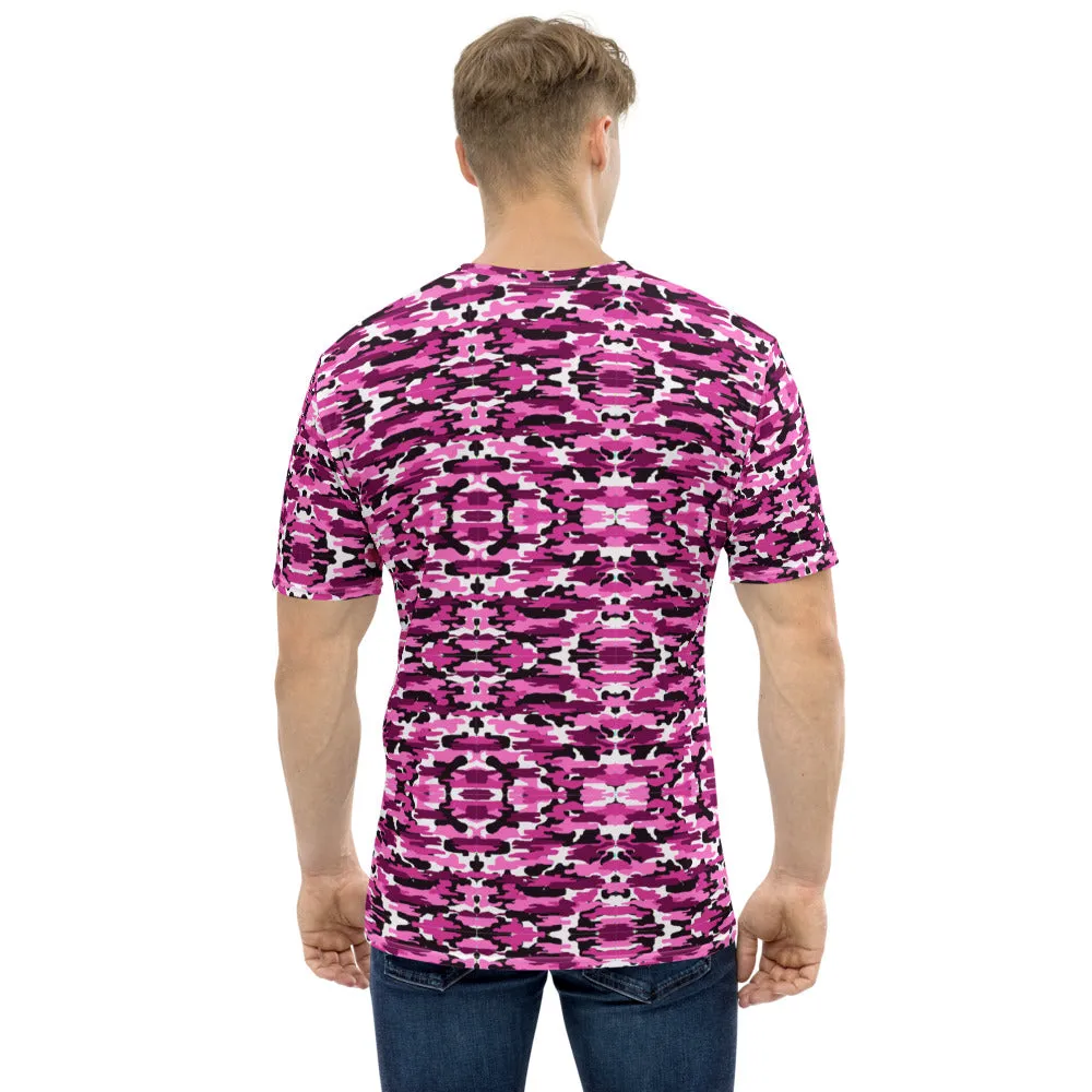 Pink Purple Camo Men's T-shirt, Military Army Camouflaged Print Premium Shirts For Men-Made in USA/EU