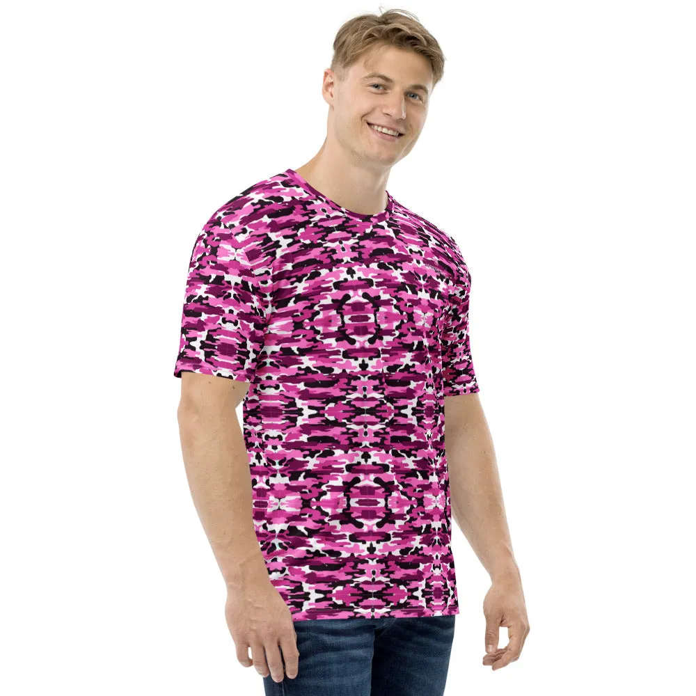 Pink Purple Camo Men's T-shirt, White Mixed Camouflage Military Print Shirts-Made in USA/EU