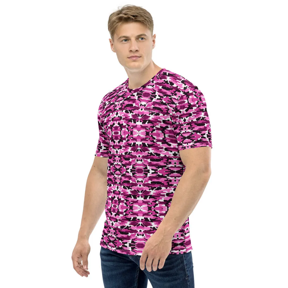 Pink Purple Camo Men's T-shirt, White Mixed Camouflage Military Print Shirts-Made in USA/EU