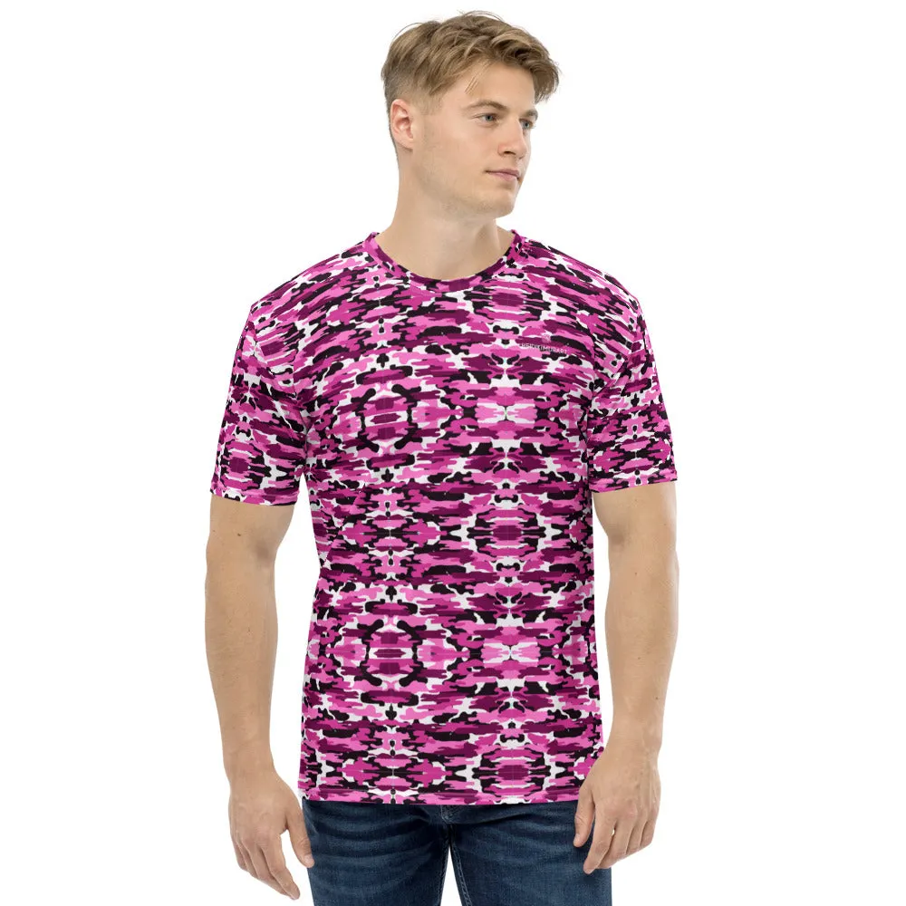Pink Purple Camo Men's T-shirt, White Mixed Camouflage Military Print Shirts-Made in USA/EU