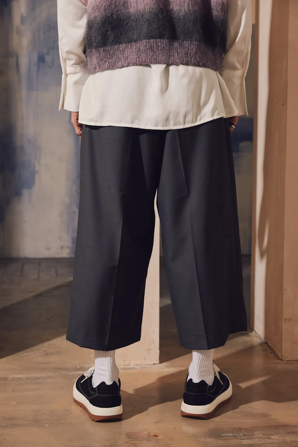 Pleated Wide Leg Crop Trousers