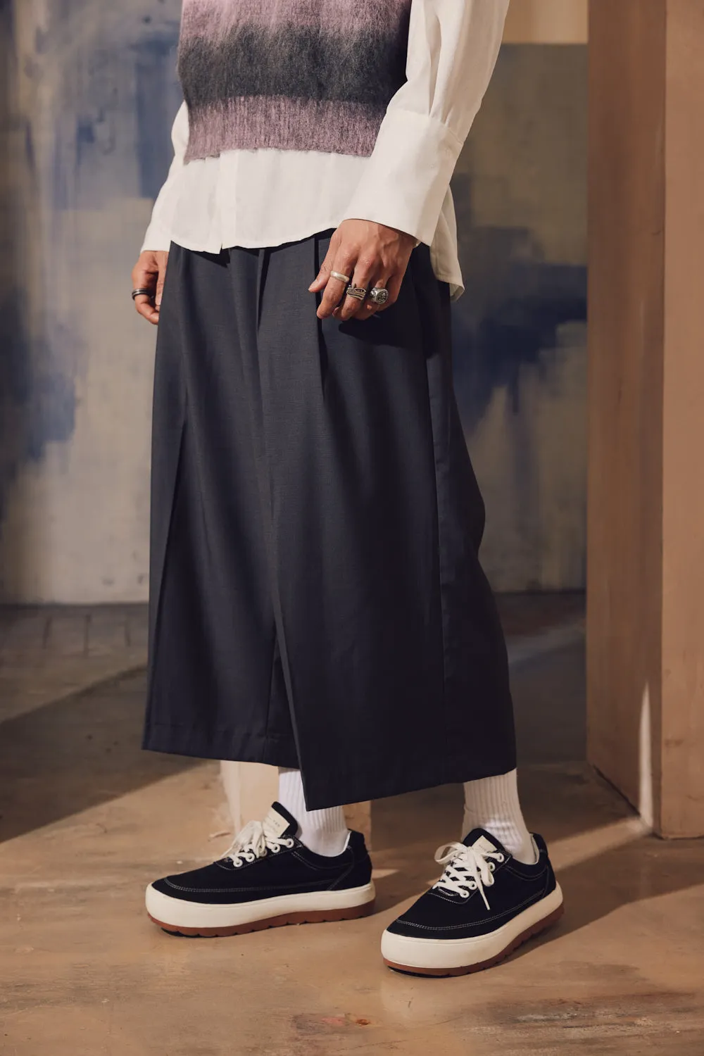 Pleated Wide Leg Crop Trousers