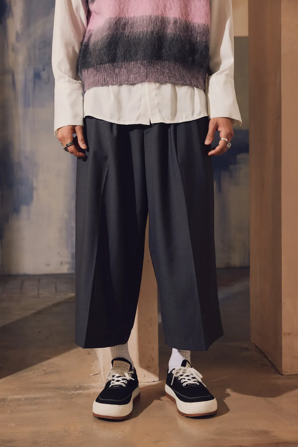 Pleated Wide Leg Crop Trousers
