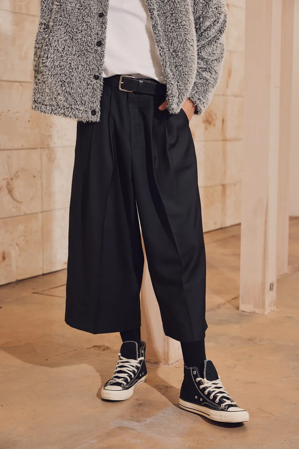 Pleated Wide Leg Crop Trousers