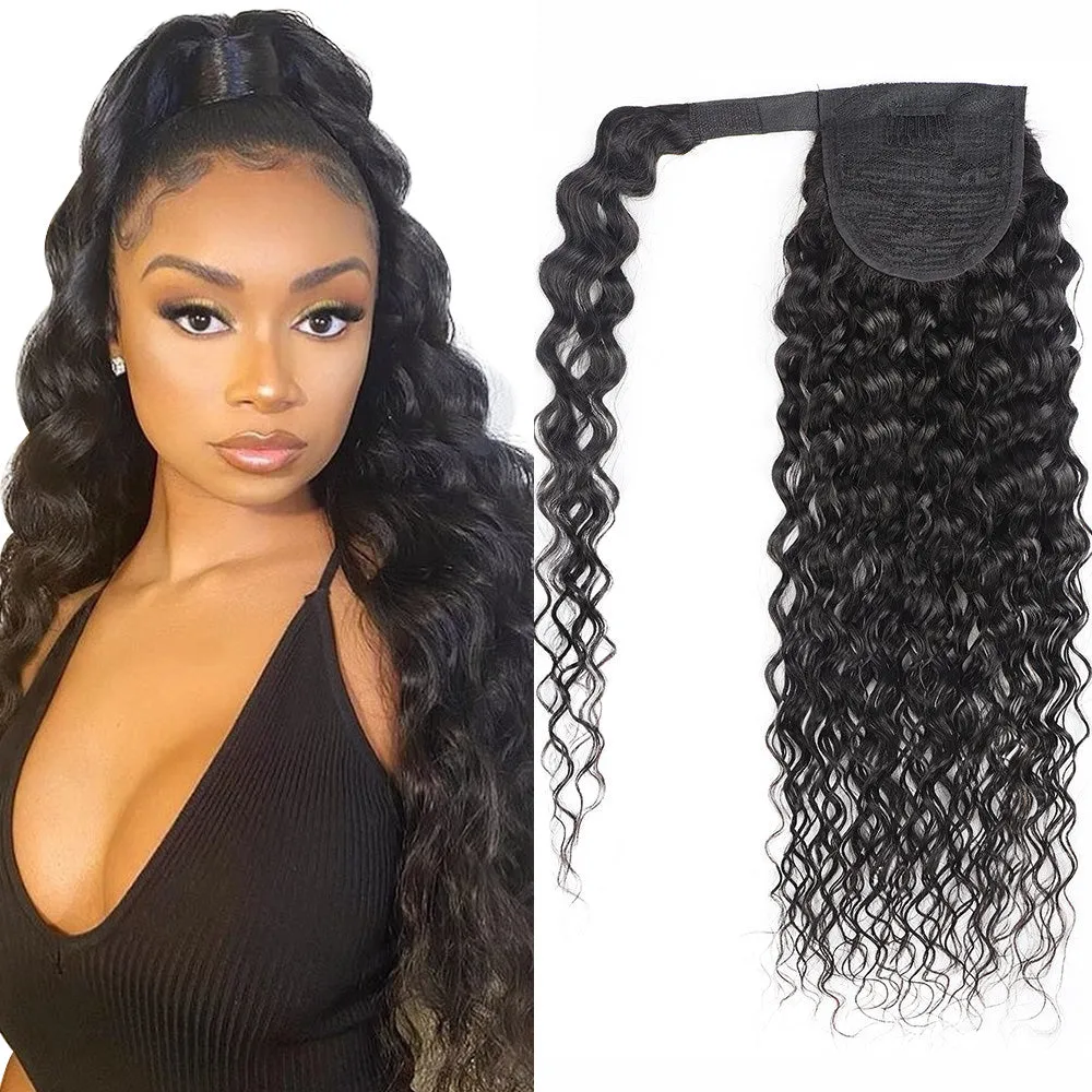Ponytail Human Hair Wrap Around Straight Ponytails Clip in Hair Extensions Natural Color