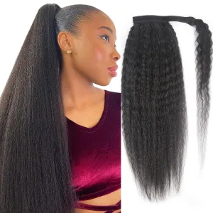 Ponytail Human Hair Wrap Around Straight Ponytails Clip in Hair Extensions Natural Color